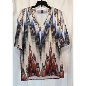 V Neck‎ Pullover Tunic With Indiginous Print.  Unisex Size X-Large
